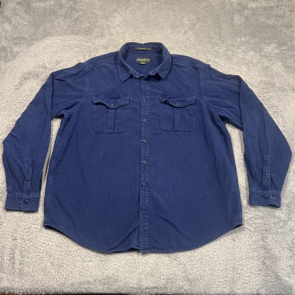 Eddie‎ Bauer Fleece Shirt Men's XXL Navy Blue Cotton Button Up Gorpcore - Picture 1 of 10